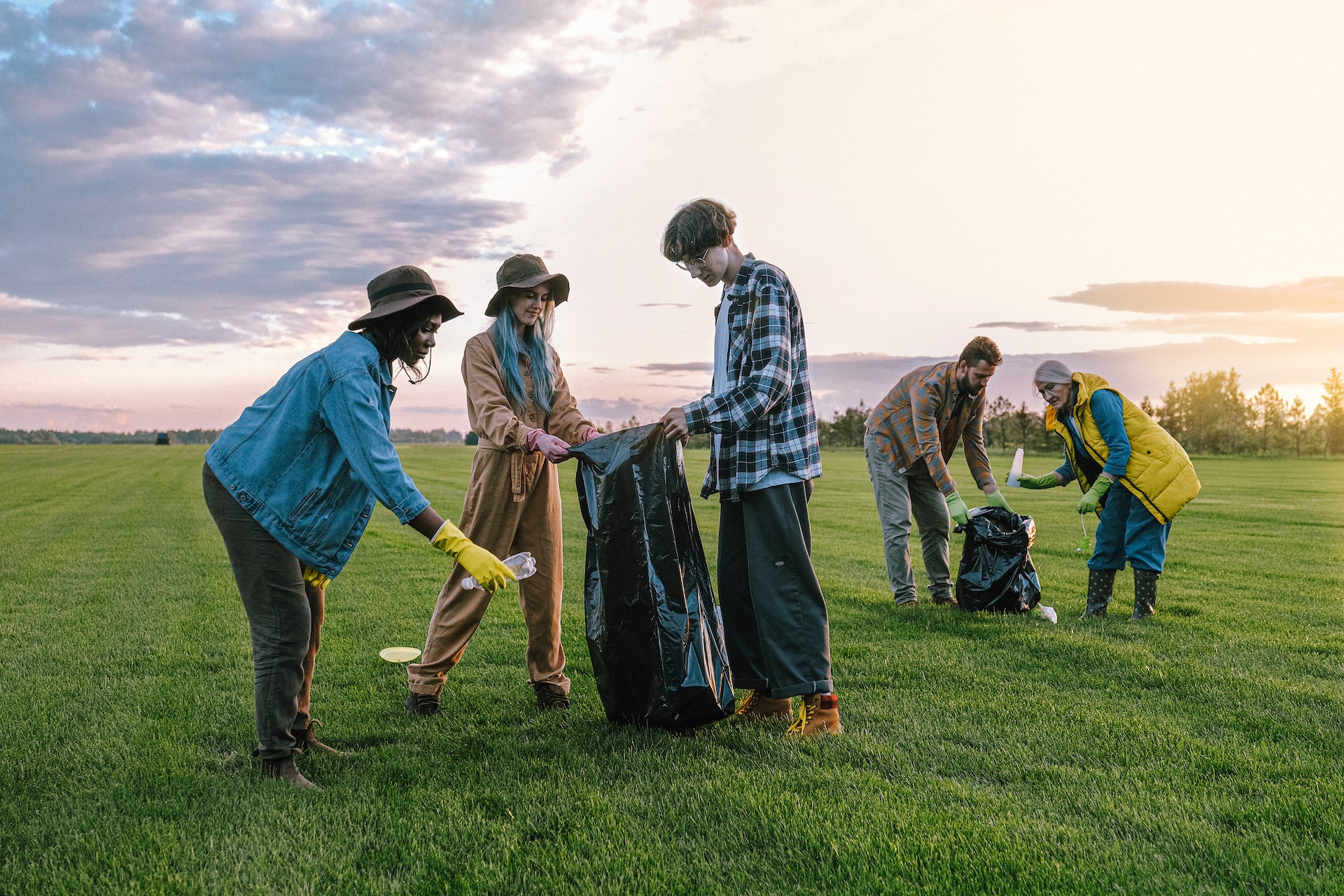 Photo by Anna Shvets: https://www.pexels.com/photo/volunteers-collecting-trash-on-green-grass-field-5029859/