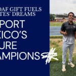 Two young Oax Sport athletes smiling and giving thumbs up on a running track, promoting support for Mexico’s future champions through Donor-Advised Fund gifts.