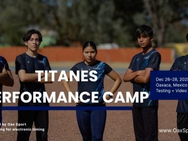 Titanes Performance Camp cover photo showing five athletes on a track, with event details Dec 26–28, 2025 in Oaxaca, Mexico and “Promoted by Oax Sport. Fundraising for electronic timing.”