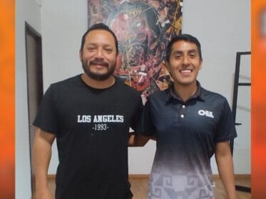 Juan Victoria and the Tribu al Extremo host during the launch of Oax Sport Thursdays on Tribu al Extremo (106.1 FM) in Oaxaca.