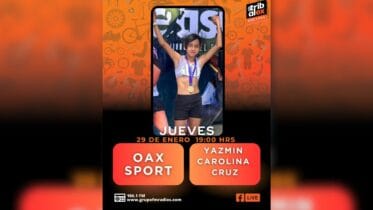 Jazmín Carolina Cruz celebrates with a medal on the track, featured on the Tribu al Extremo 106.1 FM poster for Oax Sport, Thursday at 7:00 p.m.