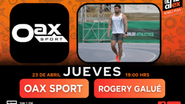 Rogery Galué on a running track in the Oax Sport Thursdays Episode 10 cover for Tribu al Extremo 106.1 FM.