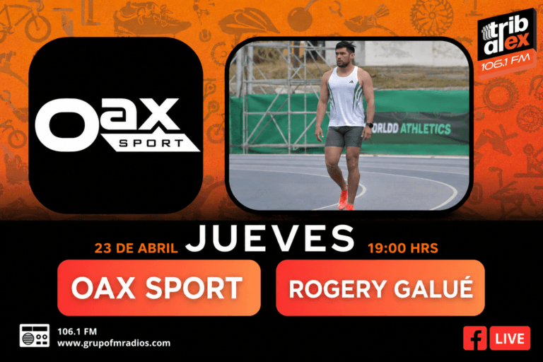 Rogery Galué on a running track in the Oax Sport Thursdays Episode 10 cover for Tribu al Extremo 106.1 FM.