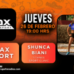 Gráfico promocional horizontal de Jueves de Oax Sport en Tribu al Extremo, con Shunca Biani Moya Santiago en uniforme de Titanes Sport Clinic, el logotipo de Oax Sport, la fecha 26 de febrero, la hora 19:00, 106.1 FM y la marca de Facebook Live.