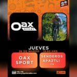 Promotional cover for Jueves de Oax Sport on Tribu al Extremo featuring Senderos Apaztli MTB, the Oax Sport logo and a mountain biker.