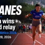 A Titanes athlete competes in a sprint race at Parque Primavera during the Festival Atlético Autotransportes Avendaño Morales 2026 in Oaxaca.
