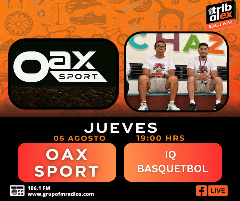 Oax Sport and Tribu al Extremo promo for the August 6, 2026 IQ Basketball broadcast, featuring two basketball coaches.